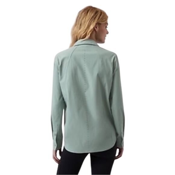 Athleta Midtown Shirt II Laser Cut Button Down Dusty Sage Extra Large NWOT - Picture 2 of 11